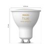 Philips Hue White Ambiance GU10 LED-Leuchtmittel mit Abmessungen.