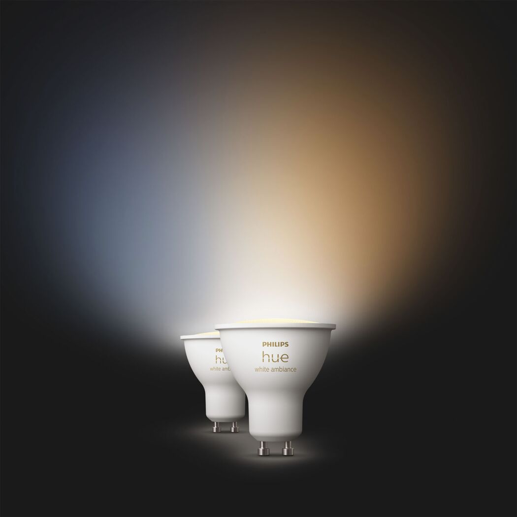 Zwei Philips Hue White Ambiance GU10 LED-Leuchtmittel