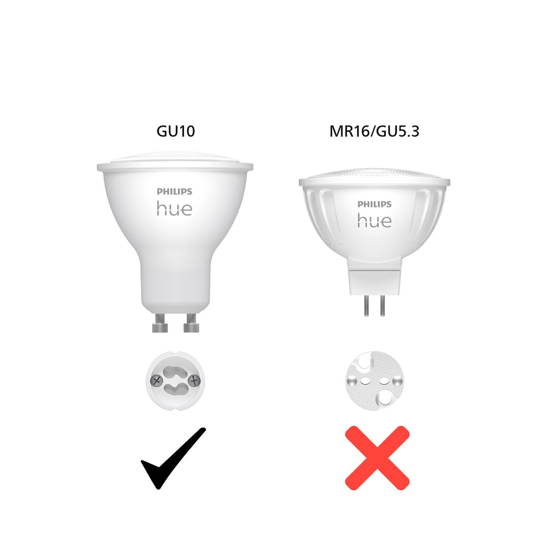 Philips Hue GU10 LED-Leuchtmittel und kompatibler Sockel