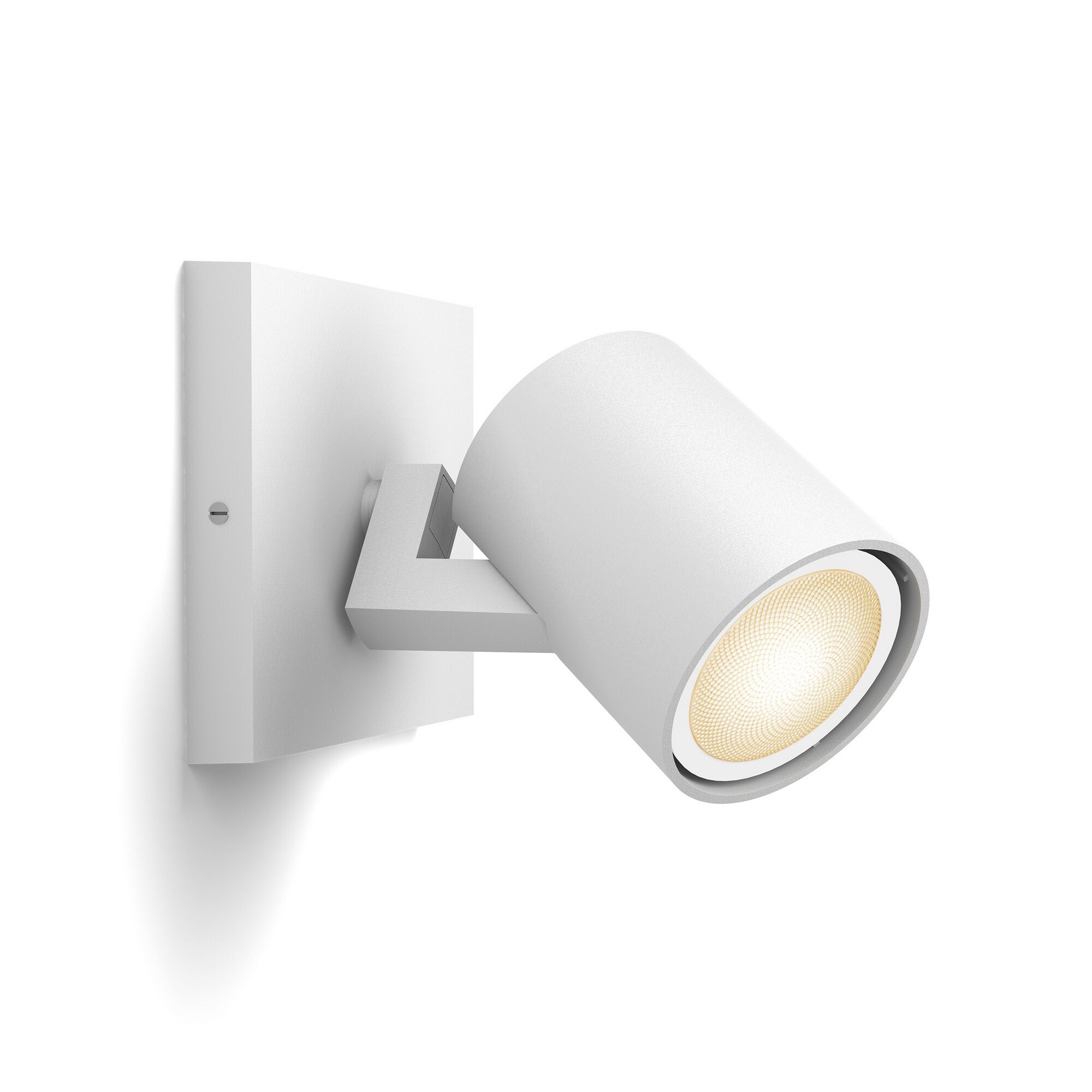Weißer LED-Spot 'Hue Runner', warmweiß leuchtend.