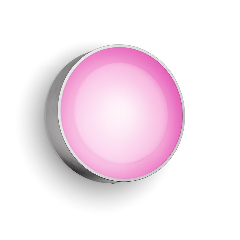 Runde, pink leuchtende Wandleuchte