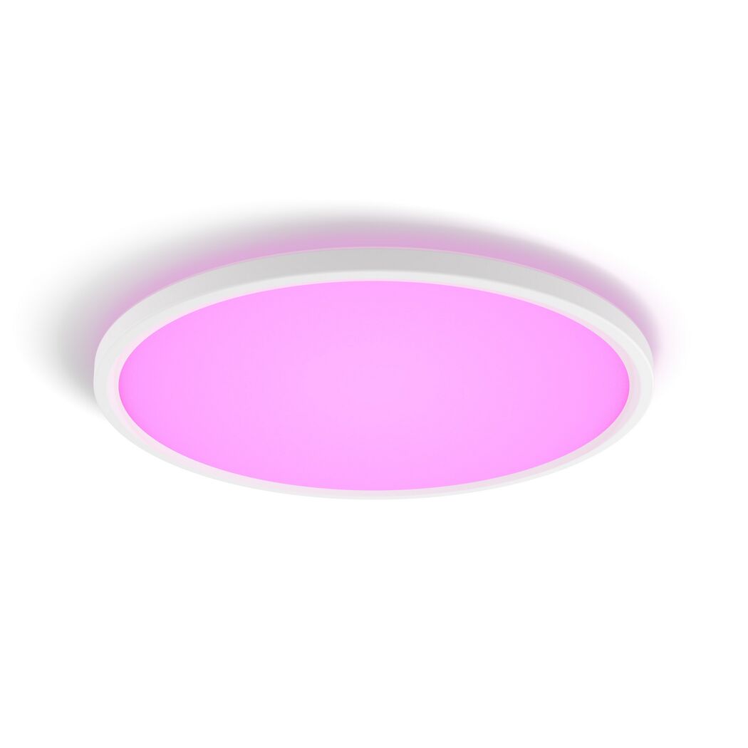 Runde Deckenleuchte mit pinkem Licht
