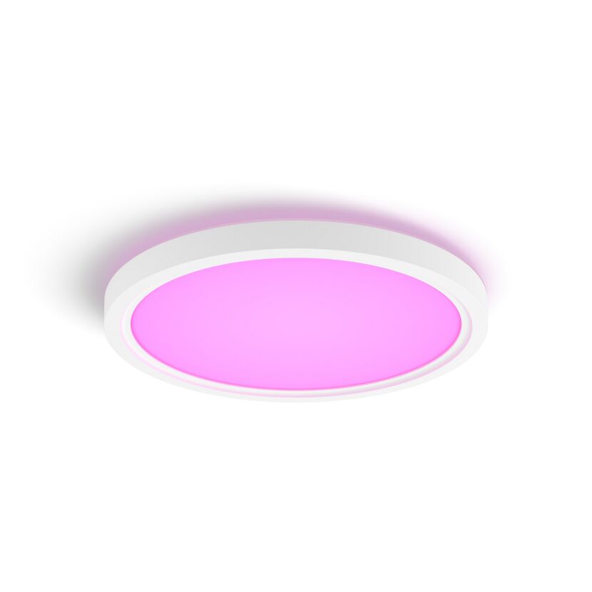 Runde Deckenlampe mit pinkem Licht
