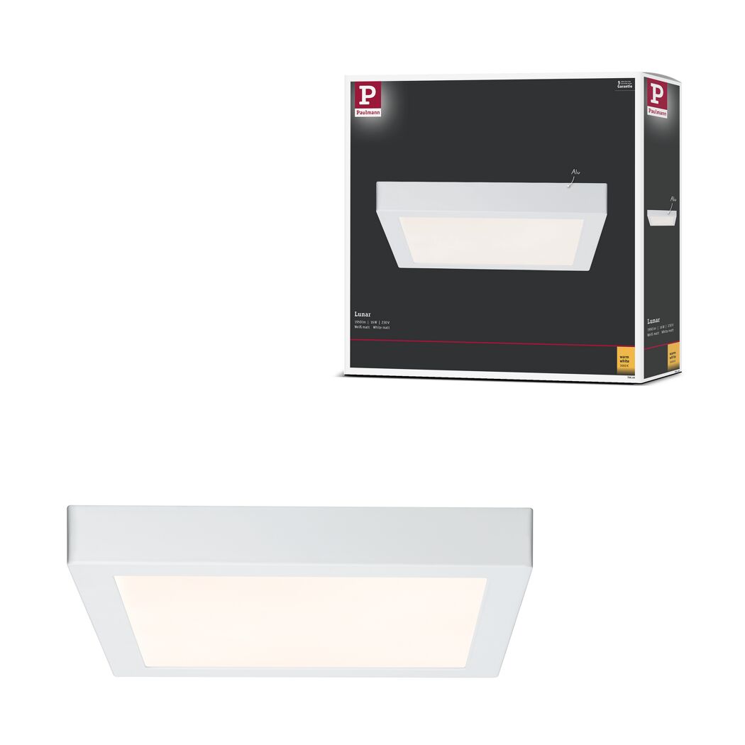 Weißes LED-Panel 'Lunar' warmweiß und Verpackung
