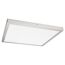 Quadratische LED-Deckenleuchte mit Chromrahmen.