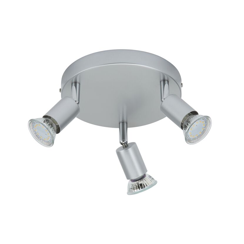 Silberfarbener LED-Strahler mit drei Spots