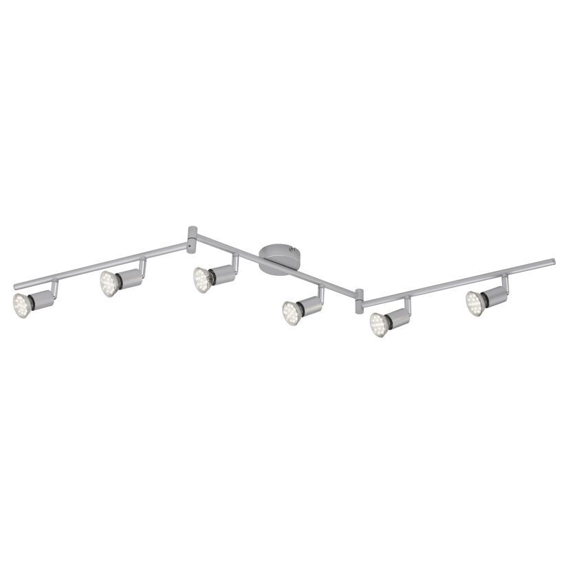 Sechsflammige LED-Deckenleuchte in Silber.