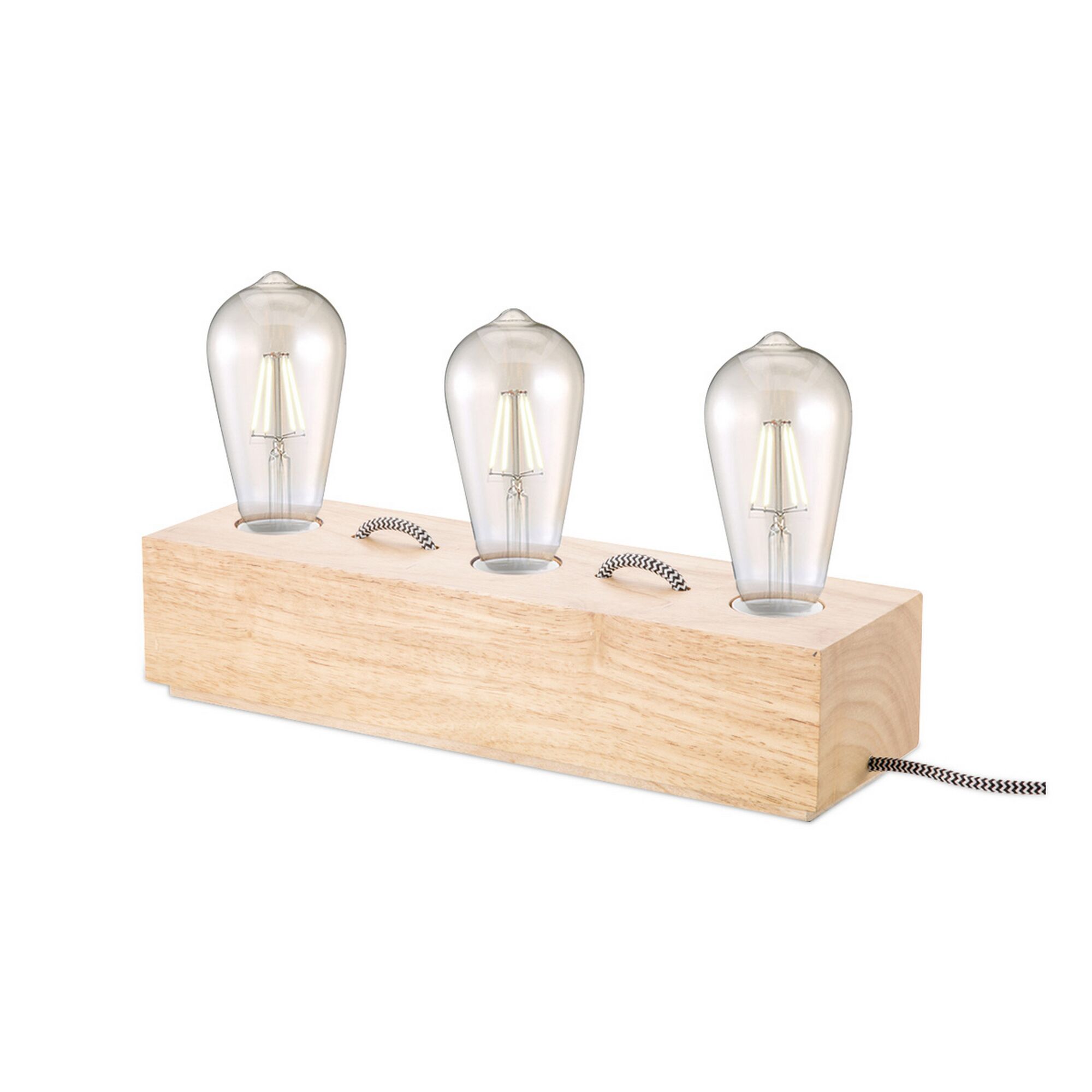 Tischleuchte Ivy aus Holz mit drei Glühbirnen