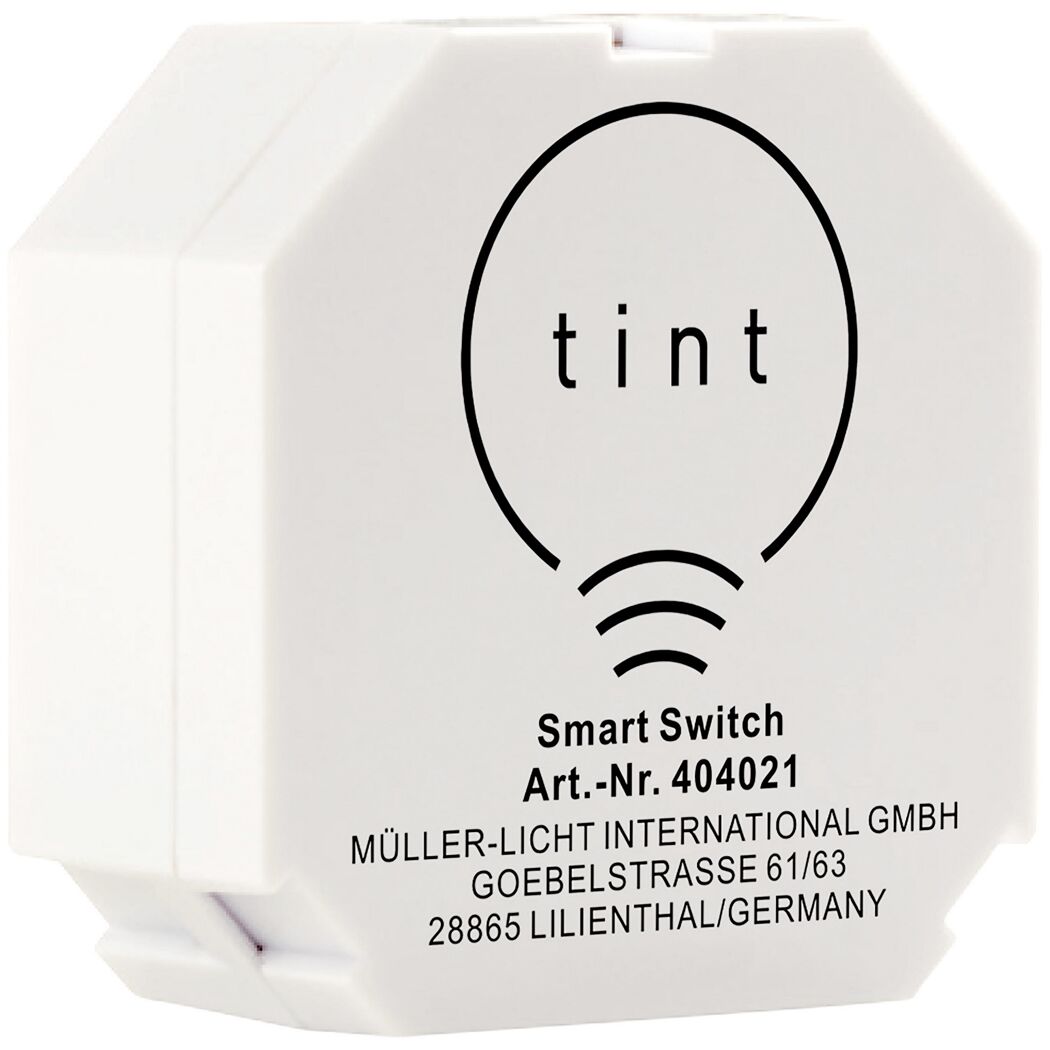 Weißer tint Smart Switch Funkschalter mit Aufschrift.