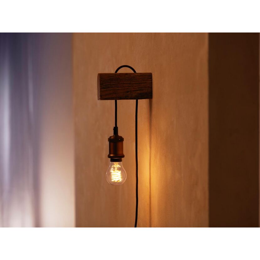 Philips Hue Leuchtmittel gold E27 warmweiß an Holzhalterung