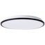 Flache, runde LED-Deckenleuchte mit schwarzem Rand.