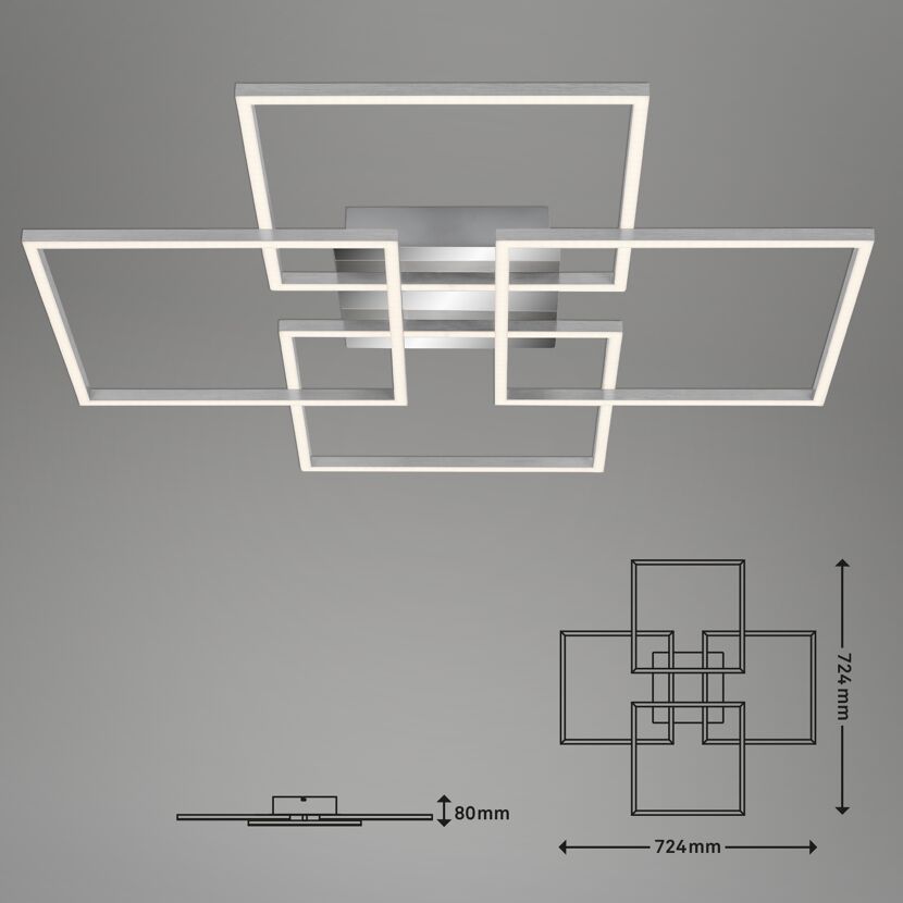 LED-Deckenleuchte 'Frame' chromfarben/aluminiumfarben 4800 lm, 72,4 x 72,4 cm