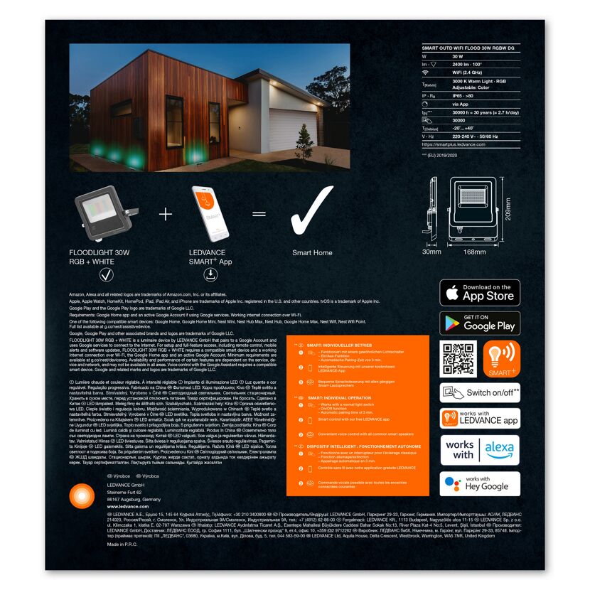 LED-Außenfluter 'Smart+' 20,9 x 16,8 cm dunkelgrau 2190 lm 30 W WLAN