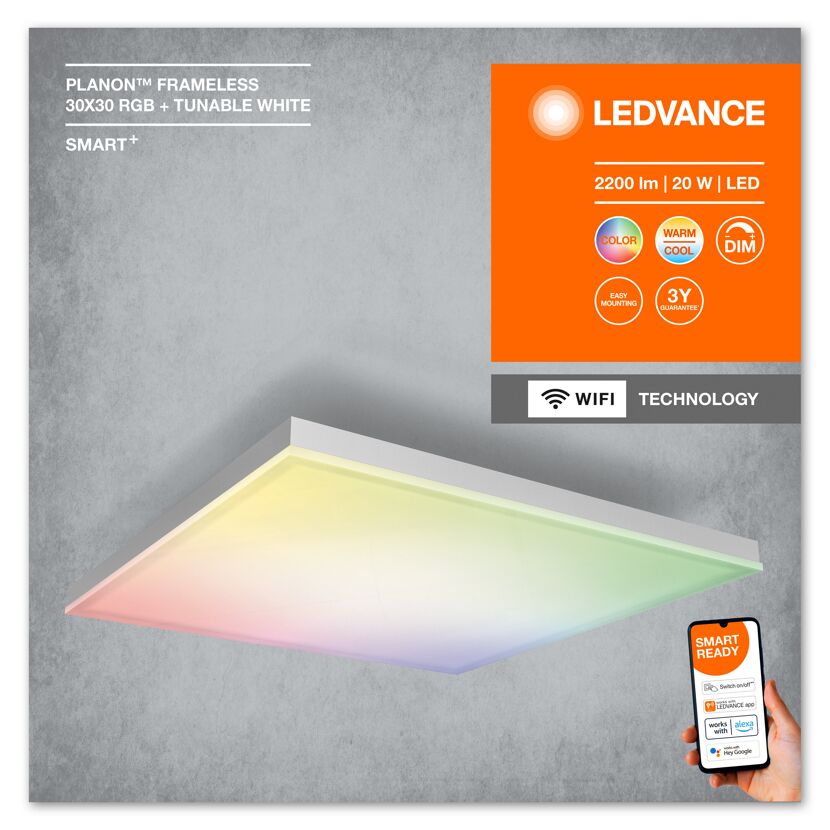 LED-Panel 'Smart+' dimmbar 20 W 1500 lm warmweiß bis tageslichtweiß 30 x 6,2 cm