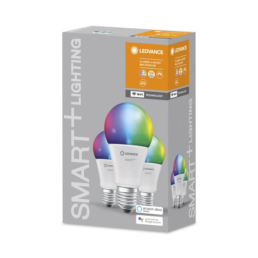 LEDVANCE SMART+ Classic A60 E27 Wifi-LED-Lampe mehrfarbig 3er-Pack