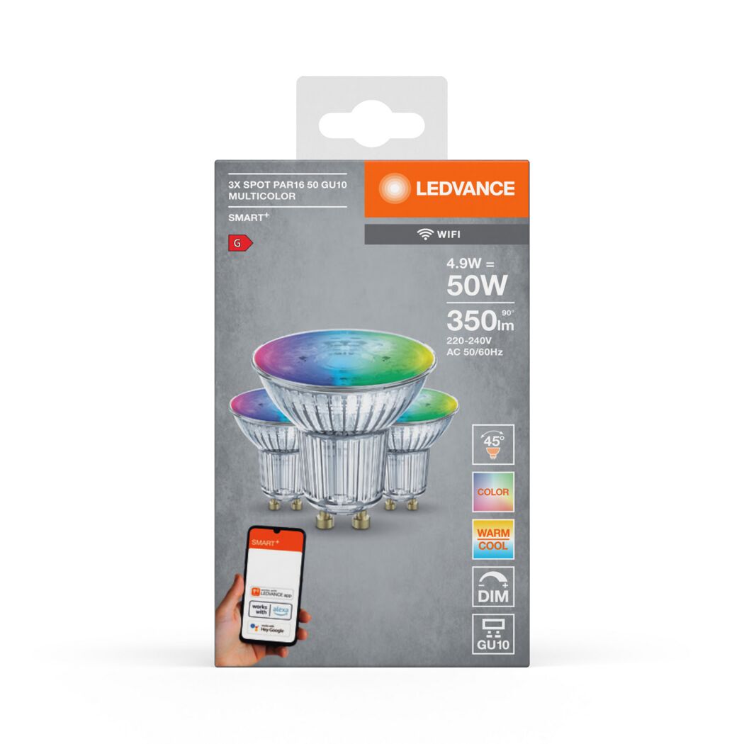 LED-Leuchtmittelset 'Smart+' dimmbar Reflektor klar GU10 4,9 W 350 lm RGB - tunable white 3 Stück