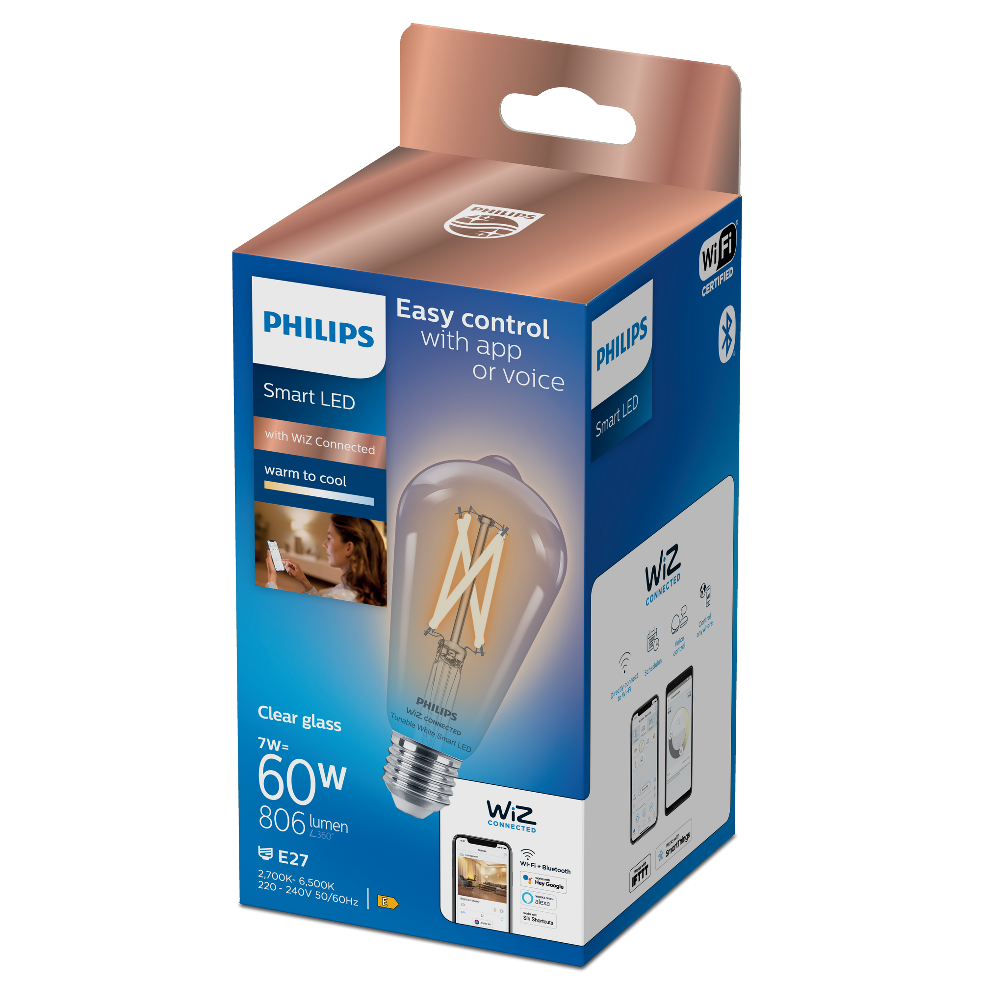 LED-Filament-Lampe 'SmartLED' 806 lm E27 Edison klar + product picture
