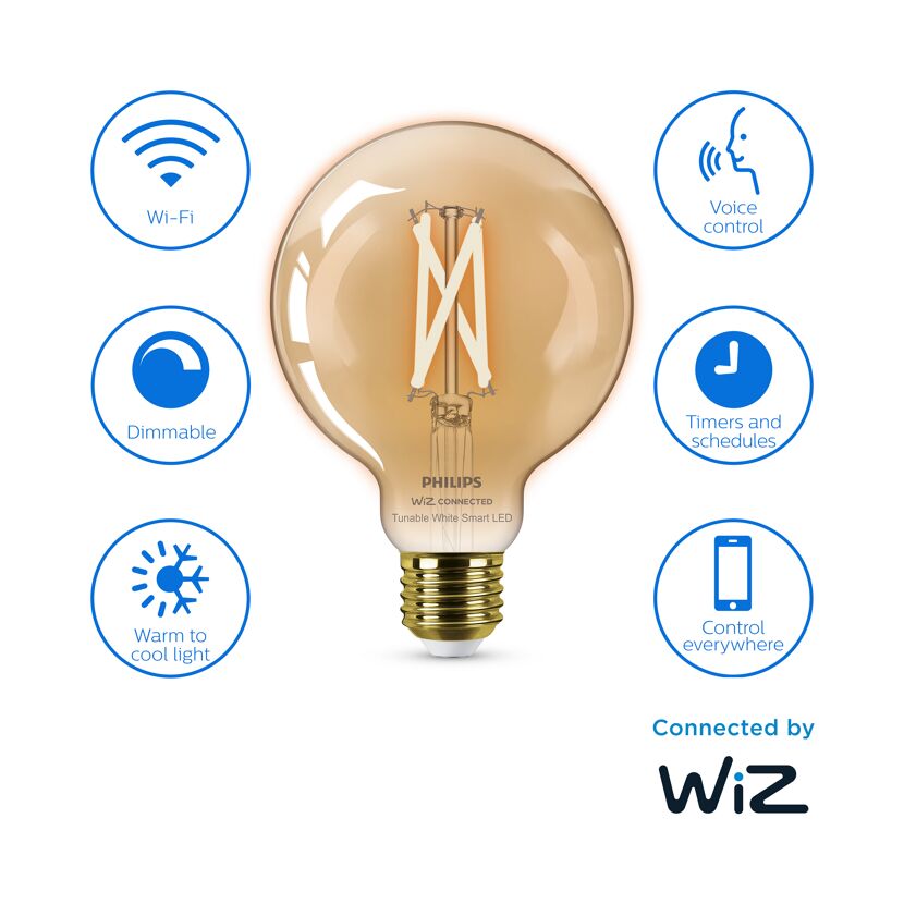 Philips Smart LED-Lampe, E27, G95, 50W, bernsteinfarben
