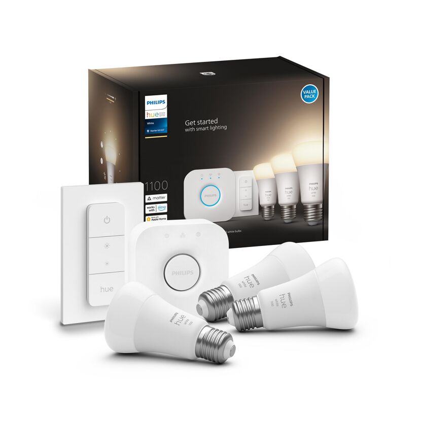 Starter-Set 'Hue White' E27 inkl. 3 x LED-Lampe E27 9,5 W, Dimmschalter