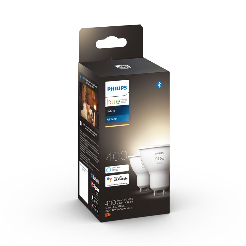 Philips Hue White GU10 LED-Leuchtmittel im Produktkarton