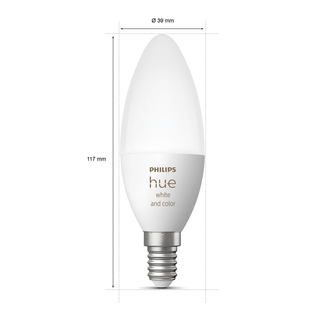 Weiße Philips Hue Kerzenlampe mit Maßen