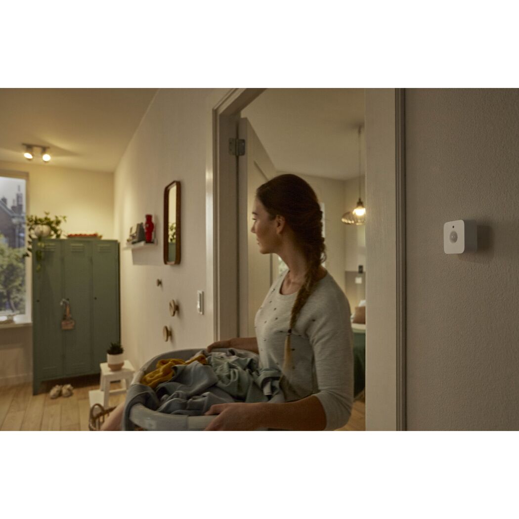 Person trägt Wäschekorb, Philips Hue Bewegungsmelder
