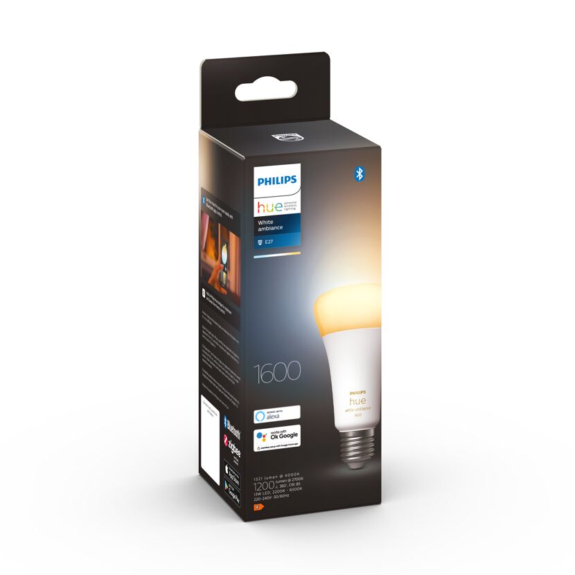 Philips Hue White Ambiance E27 Smart-Glühbirne in Verpackung