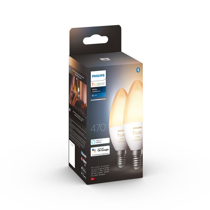 Zwei Philips Hue White Ambiance E14-Lampen in Verpackung