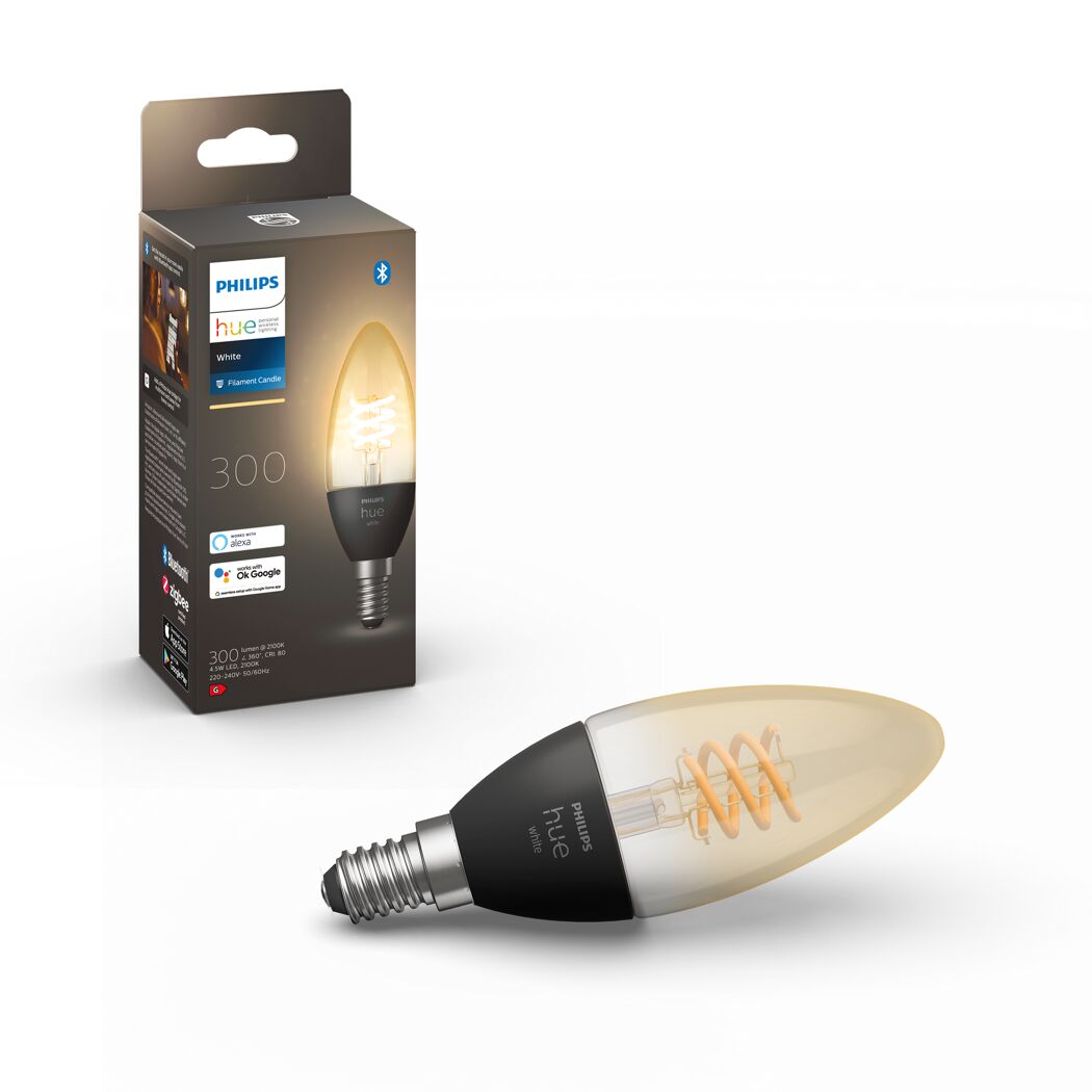 Philips Hue White Filament Candle, Verpackung und Produkt