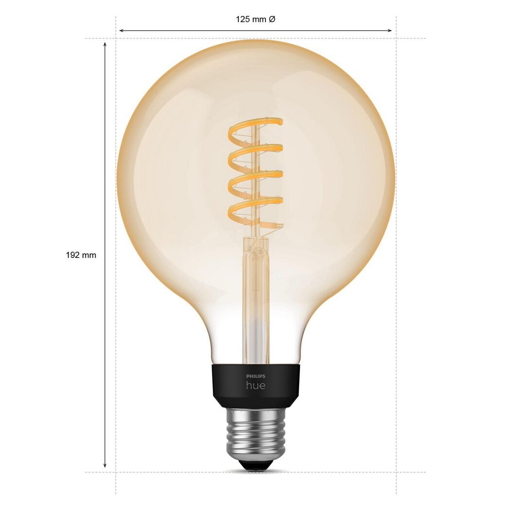 Philips Hue Globe gold LED-Leuchtmittel mit Maßen