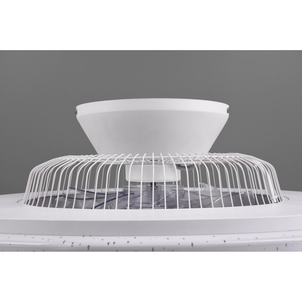weißer Deckenventilator mit Ventilatorblättern aus durchsichtigem Kunststoff