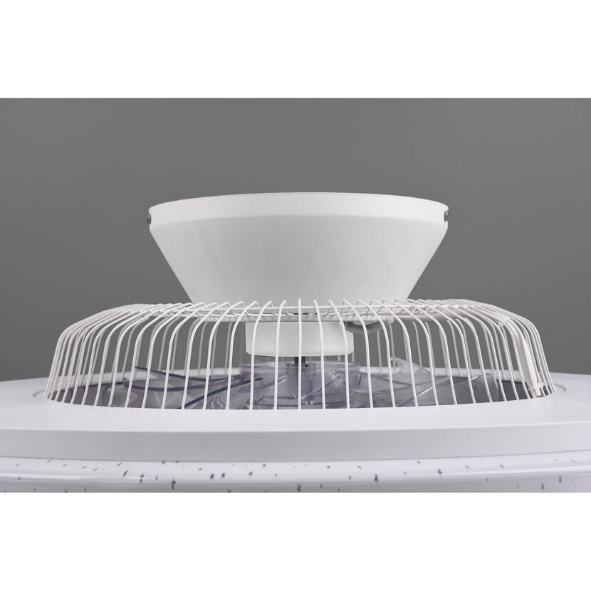 weißer Deckenventilator mit Ventilatorblättern aus durchsichtigem Kunststoff