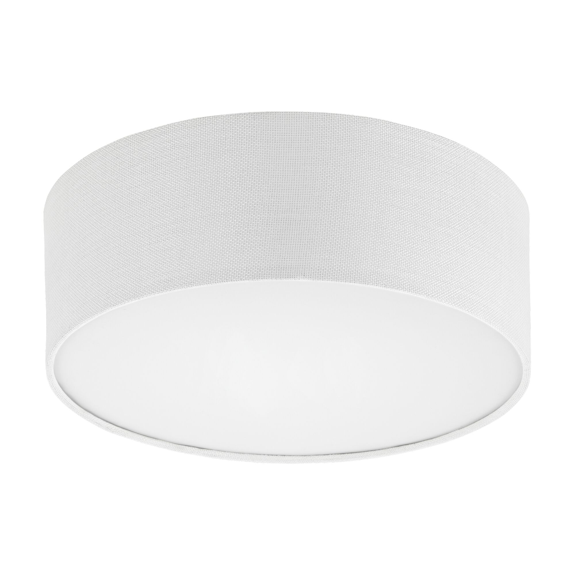 Weiße Deckenleuchte mit rundem Stoffschirm