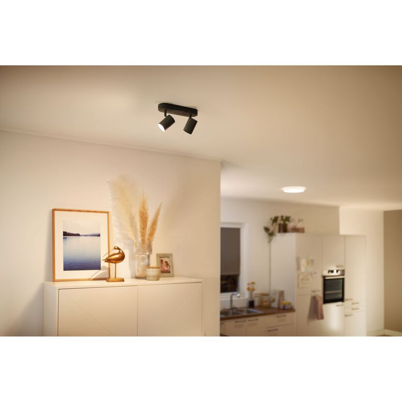 Zwei schwarze WIZ Spots an der Decke