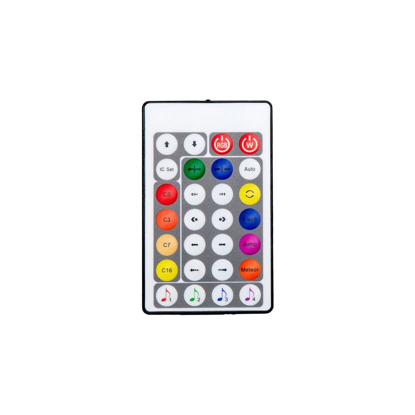 Fernbedienung für RGB-Stehleuchte mit verschiedenen Knöpfen.