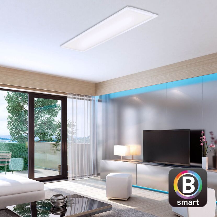 Smart Panelleuchte in modernem Wohnzimmer