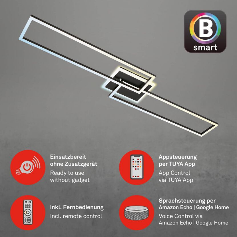 Schwarze LED-Deckenleuchte mit rechteckigen Formen