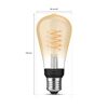 Philips Hue LED-Leuchtmittel Edison Goldfilament E27 mit Maßen.