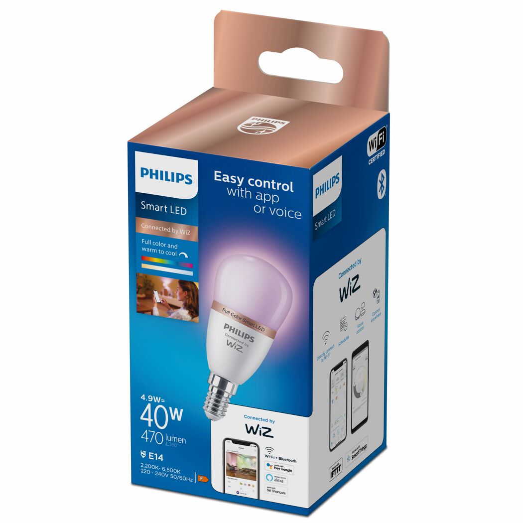 Verpackung des dimmbaren LED-Leuchtmittels 'Smart LED' Tropfen.