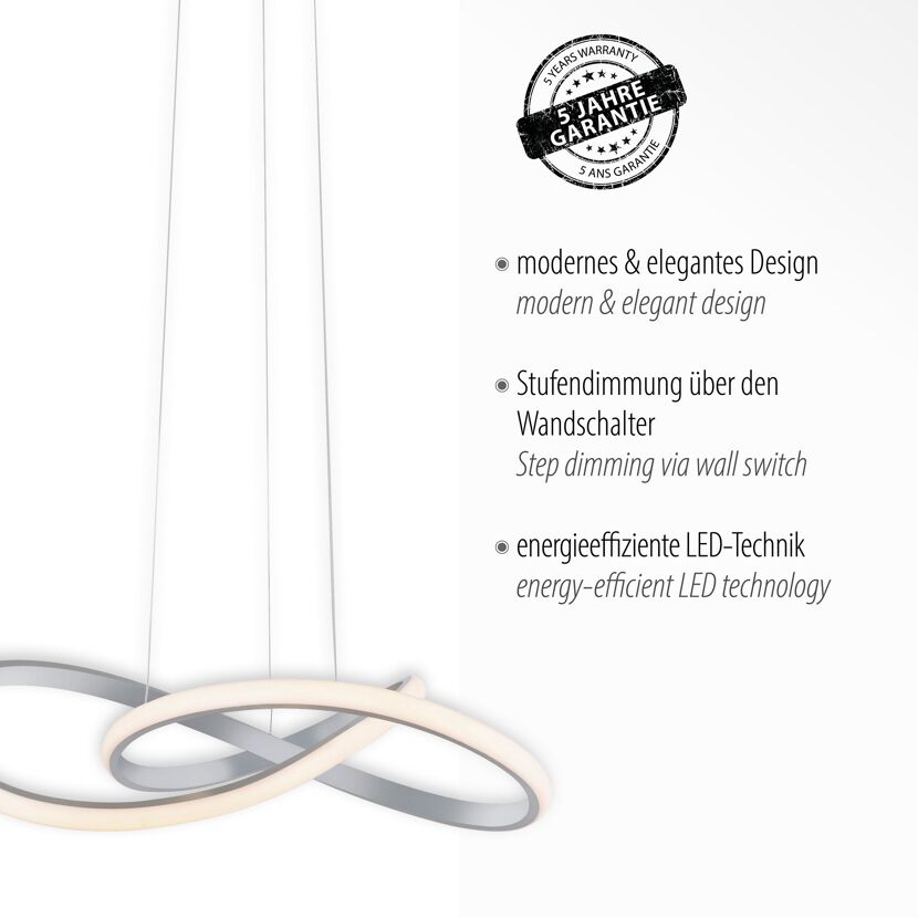 LED-Pendelleuchte 'Maria' aluminiumfarben 57 x 120 x 57  cm 29,5 W