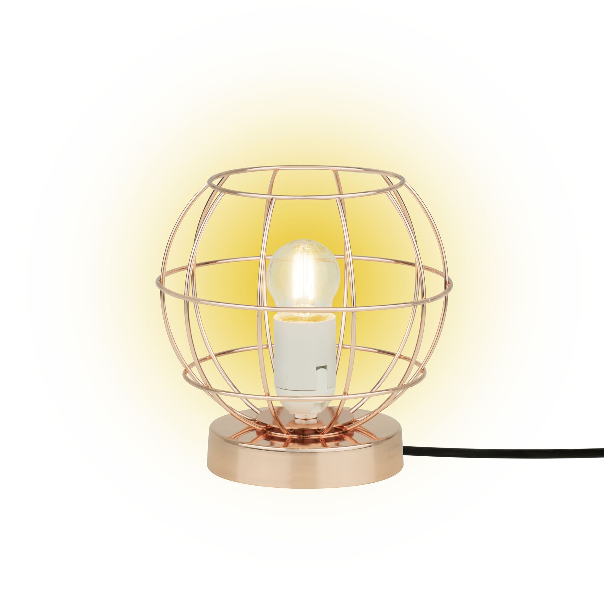 Kupferfarbene Tischleuchte mit rundem Lampenschirm