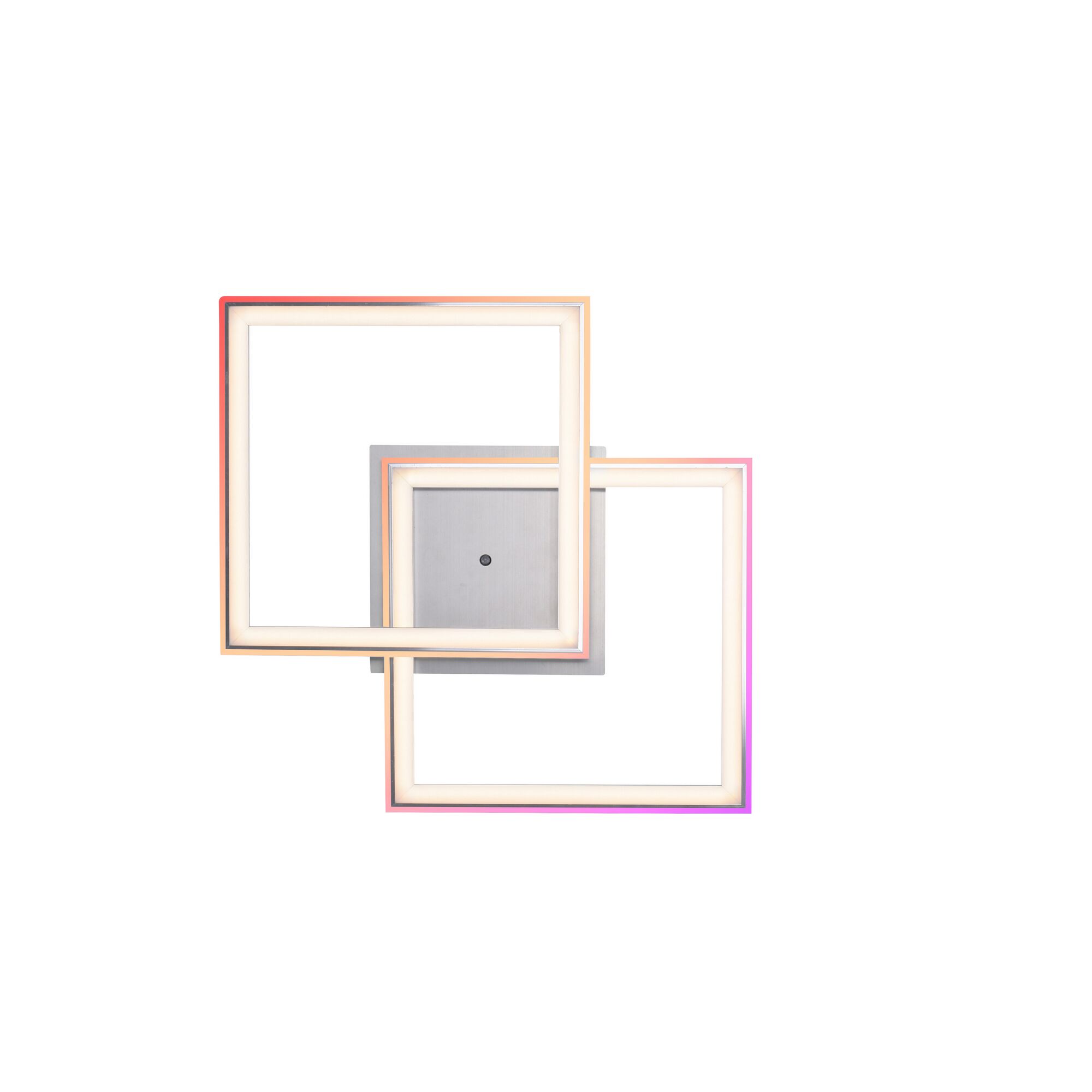 Zwei ineinander verschlungene, quadratische LED-Deckenleuchten, Felix, RGB, CCT.