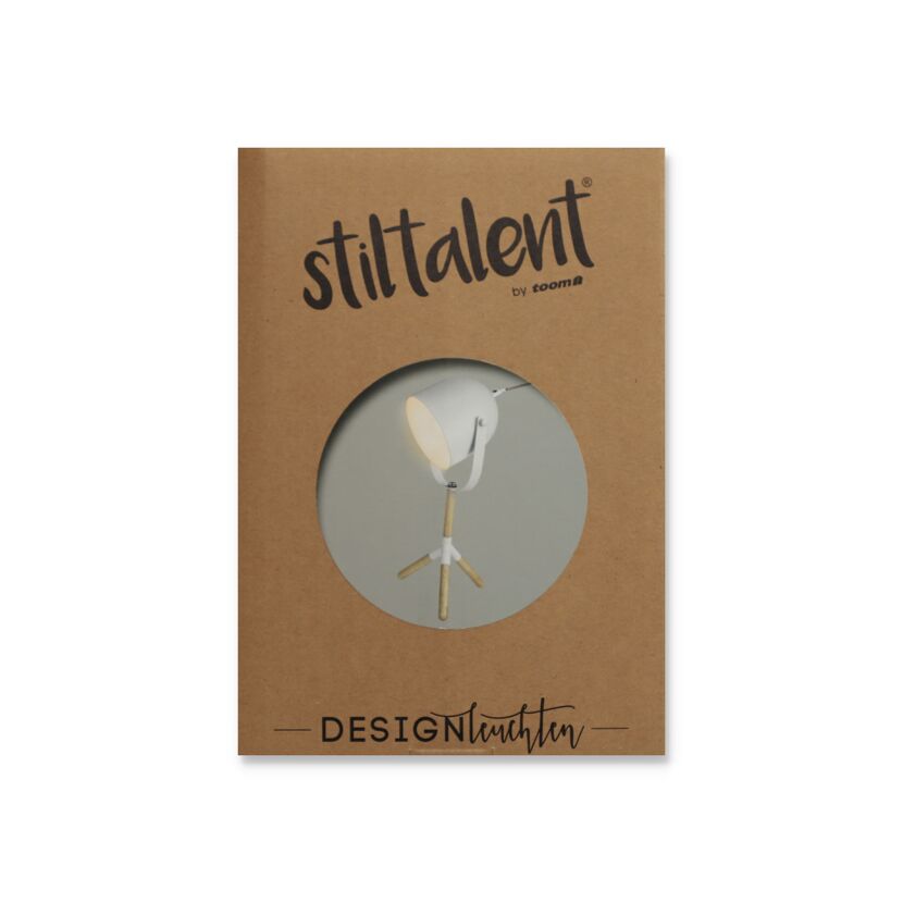 Weiße Tischleuchte Spoty von Stiltalent in Verpackung