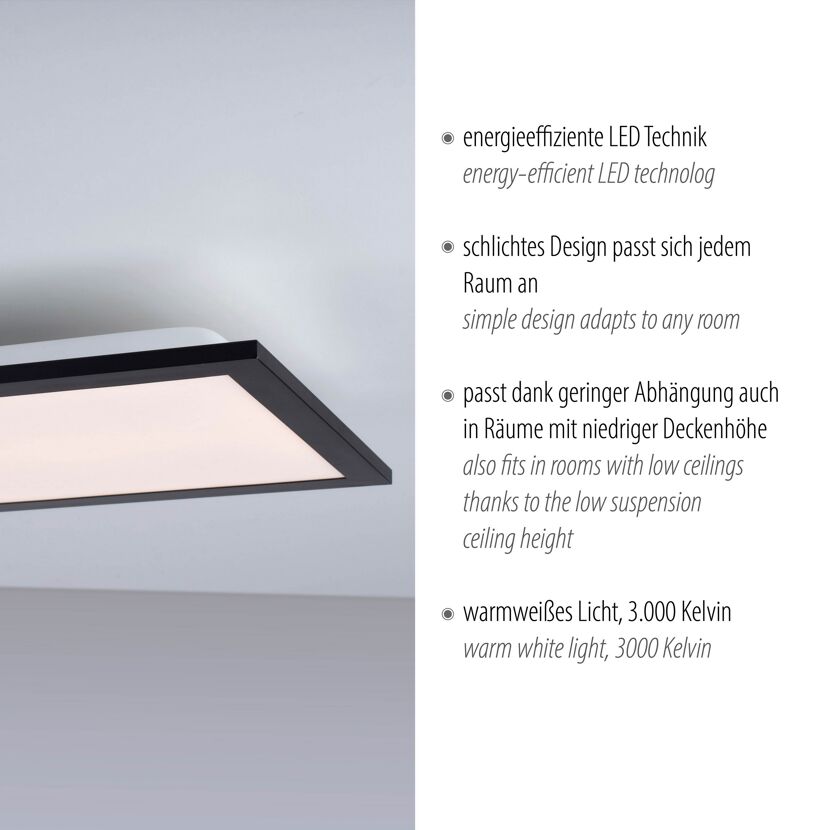 LED-Deckenleuchte 'Flat' schwarz 29,5 x 6,1 cm 1080 lm