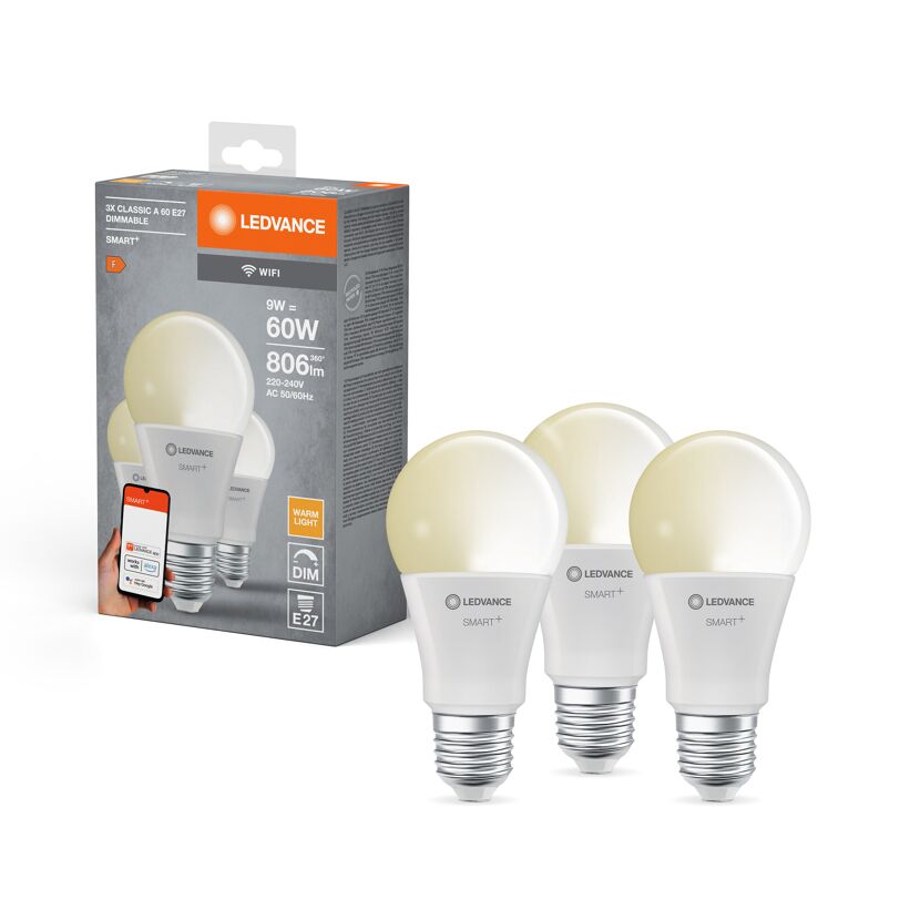 LED-Lampe 'Smart+ WiFi CLA' warmweiß 9 W E27 806 lm, dimmbar 3er-Pack