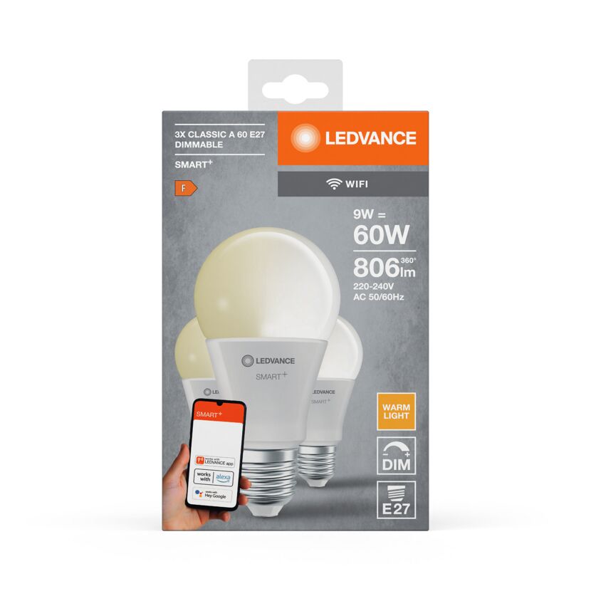 LED-Lampe 'Smart+ WiFi CLA' warmweiß 9 W E27 806 lm, dimmbar 3er-Pack