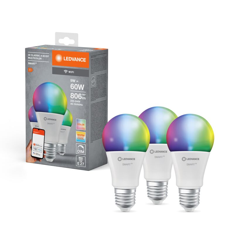 LED-Lampe 'Smart+ WiFi CLA' RGBW 9 W E27 806 lm, dimmbar 3er-Pack
