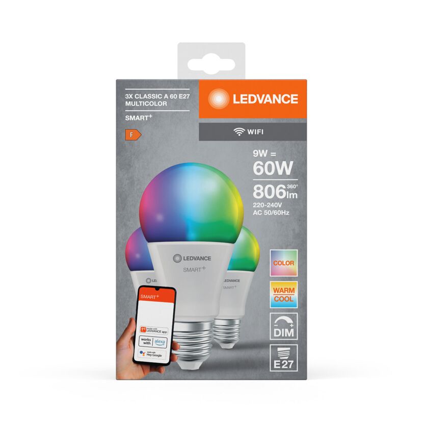 LED-Lampe 'Smart+ WiFi CLA' RGBW 9 W E27 806 lm, dimmbar 3er-Pack
