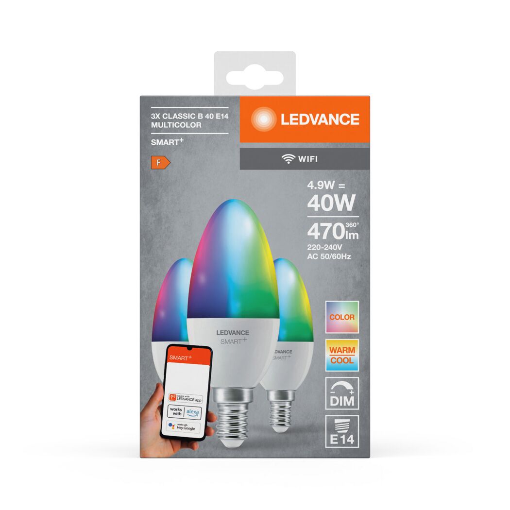 LED-Leuchtmittelset 'SMART WiFi CLB' dimmbar Kerze matt E14 4,9 W 470 lm RGB - tunable white 3 Stück
