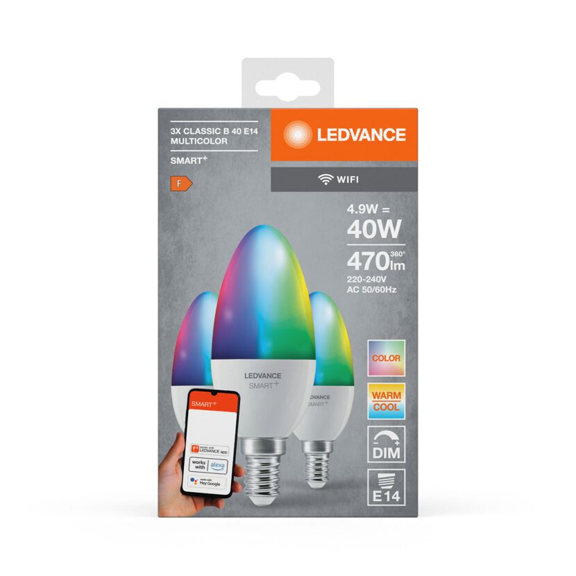 LED-Kerzenlampe 'Smart+ WiFi' RGBW 4,9 W E14 470 lm, dimmbar 3er-Pack